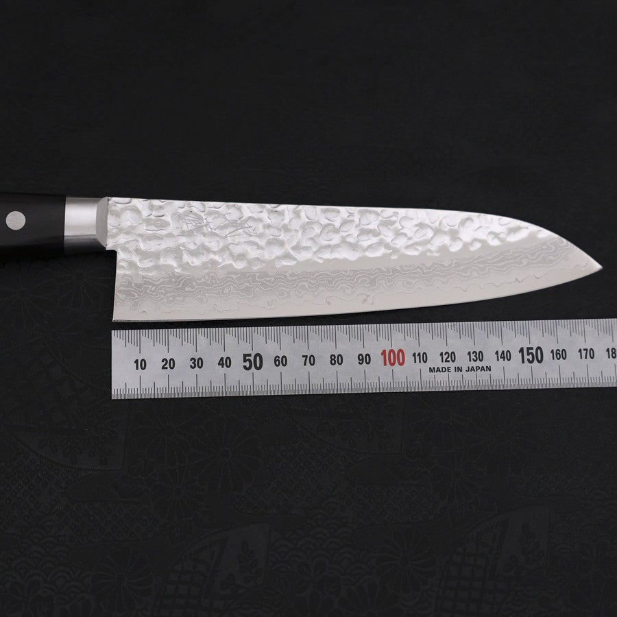 Santoku VG-10 Mirror Tsuchime Damascus Western Black Handle 180mm