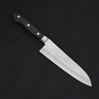Santoku VG-10 Mirror Tsuchime Damascus Western Black Handle 180mm