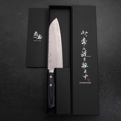 Santoku VG-10 Tsuchime Damascus Western Blue Handle 170mm