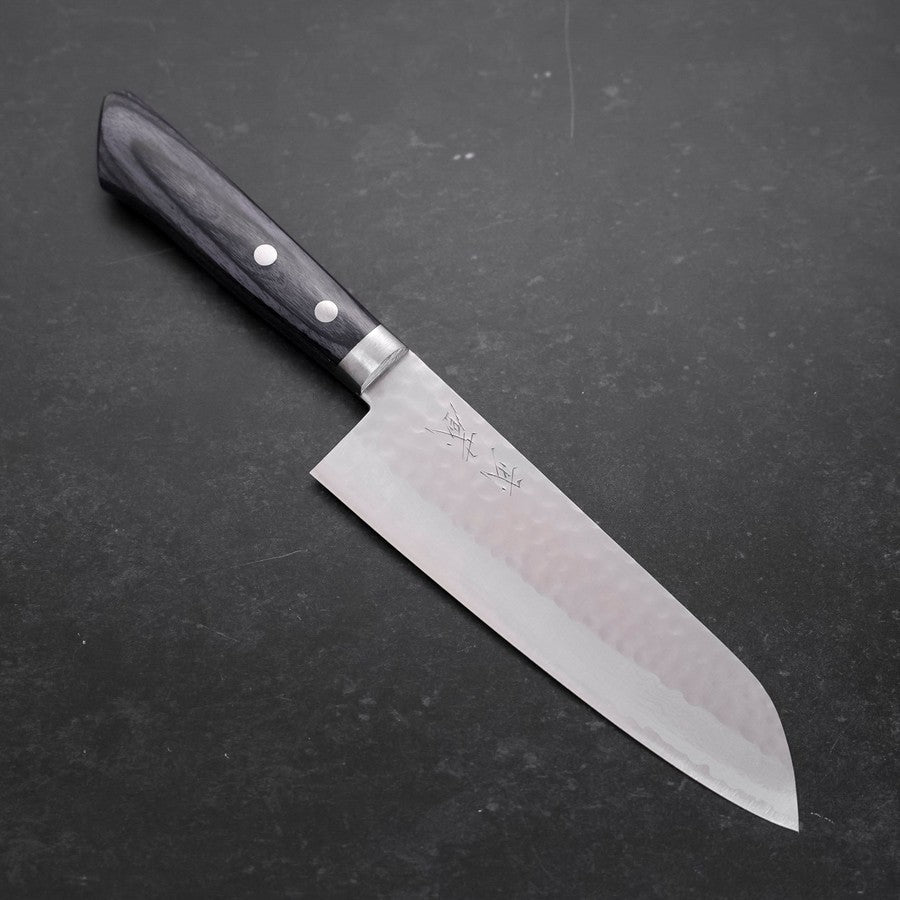 Santoku VG-10 Tsuchime Damascus Western Blue Handle 170mm