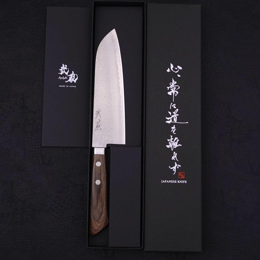 Santoku VG-10 Tsuchime Damascus Western Brown Handle 170mm