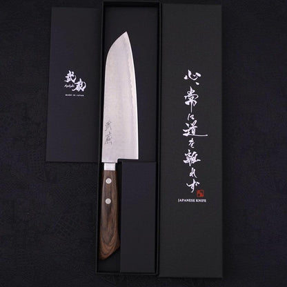 Santoku VG-10 Tsuchime Damascus Western Brown Handle 170mm