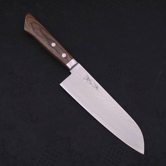 Santoku VG-10 Tsuchime Damascus Western Brown Handle 170mm