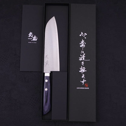 Santoku VG-10 Tsuchime Damascus Western Dark Blue Handle 170mm