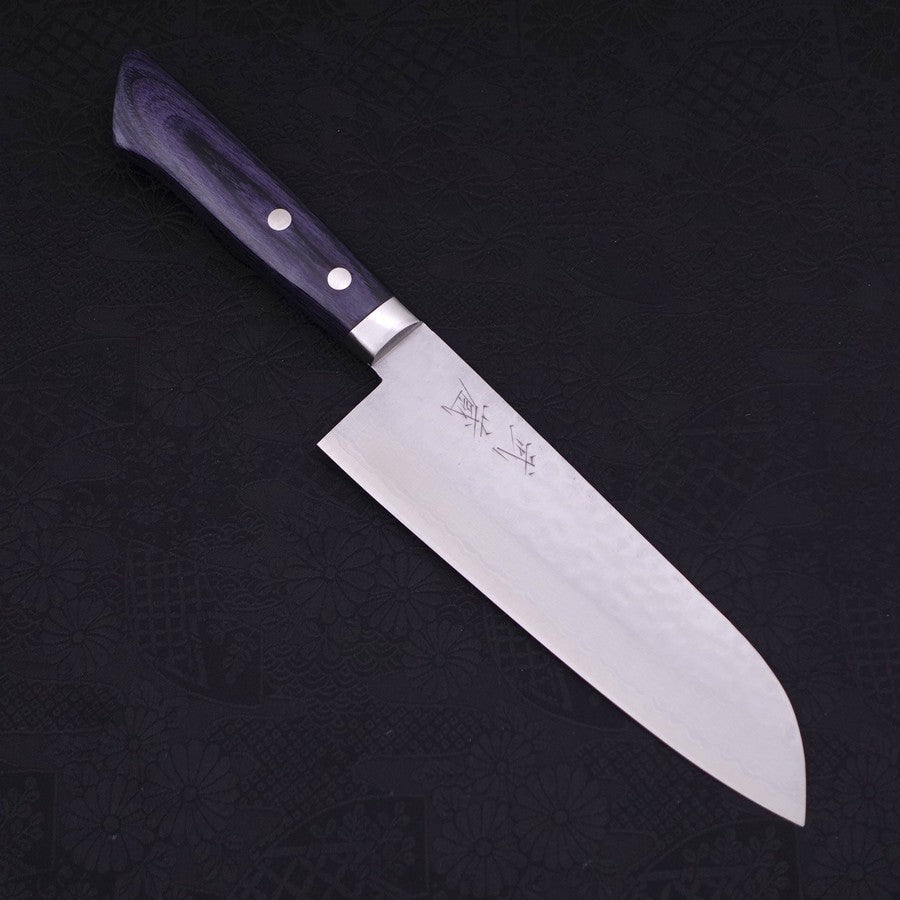 Santoku VG-10 Tsuchime Damascus Western Dark Blue Handle 170mm