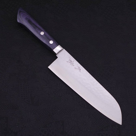 Santoku VG-10 Tsuchime Damascus Western Dark Blue Handle 170mm