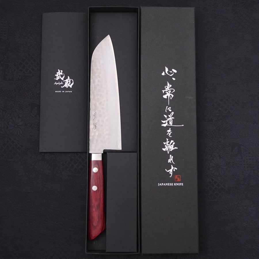 Santoku VG-10 Tsuchime Damascus Western Red Handle 170mm