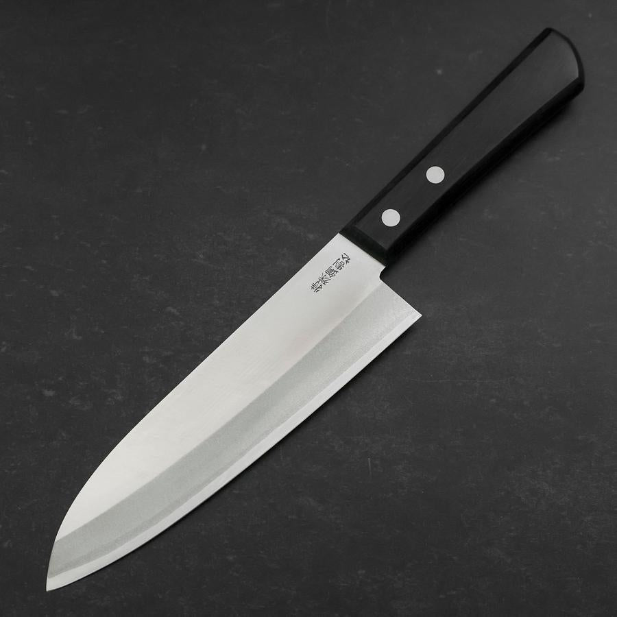Santoku White Steel #2 Stainless Clad Polished Western Black Handle 170mm