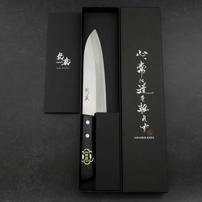 Santoku White Steel #2 Stainless Clad Polished Western Black Handle 170mm