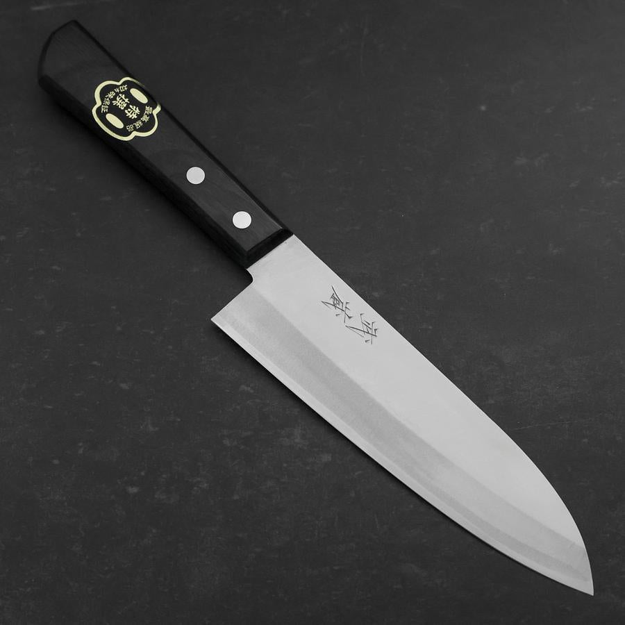Santoku White Steel #2 Stainless Clad Polished Western Black Handle 170mm