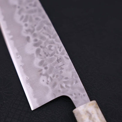 Santoku White Steel #1 Stainless Clad Tsuchime Ocean White Blue Handle 165mm