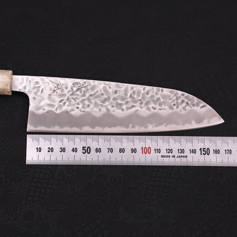 Santoku White Steel #1 Stainless Clad Tsuchime Ocean White Blue Handle 165mm