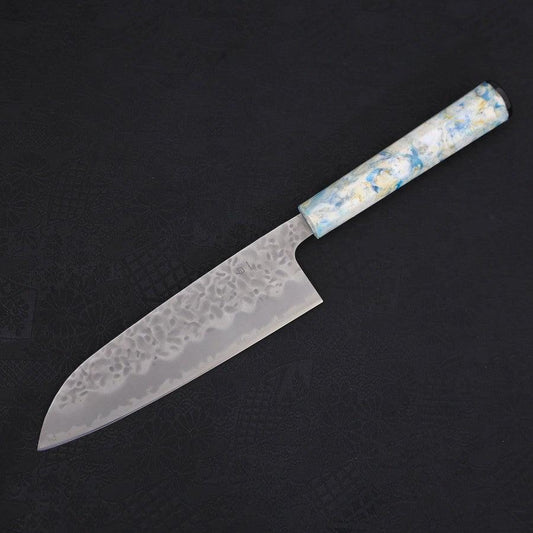 Santoku White Steel #1 Stainless Clad Tsuchime Ocean White Mix Handle 165mm