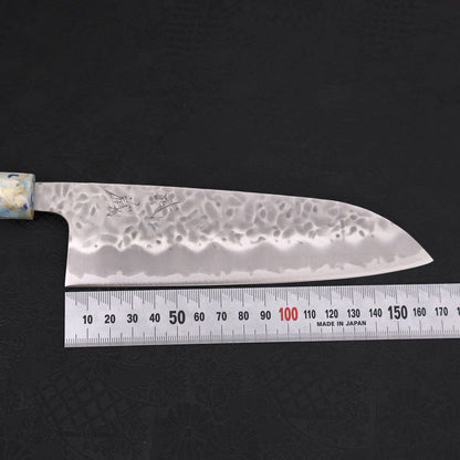 Santoku White Steel #1 Stainless Clad Tsuchime Ocean White Mix Handle 165mm