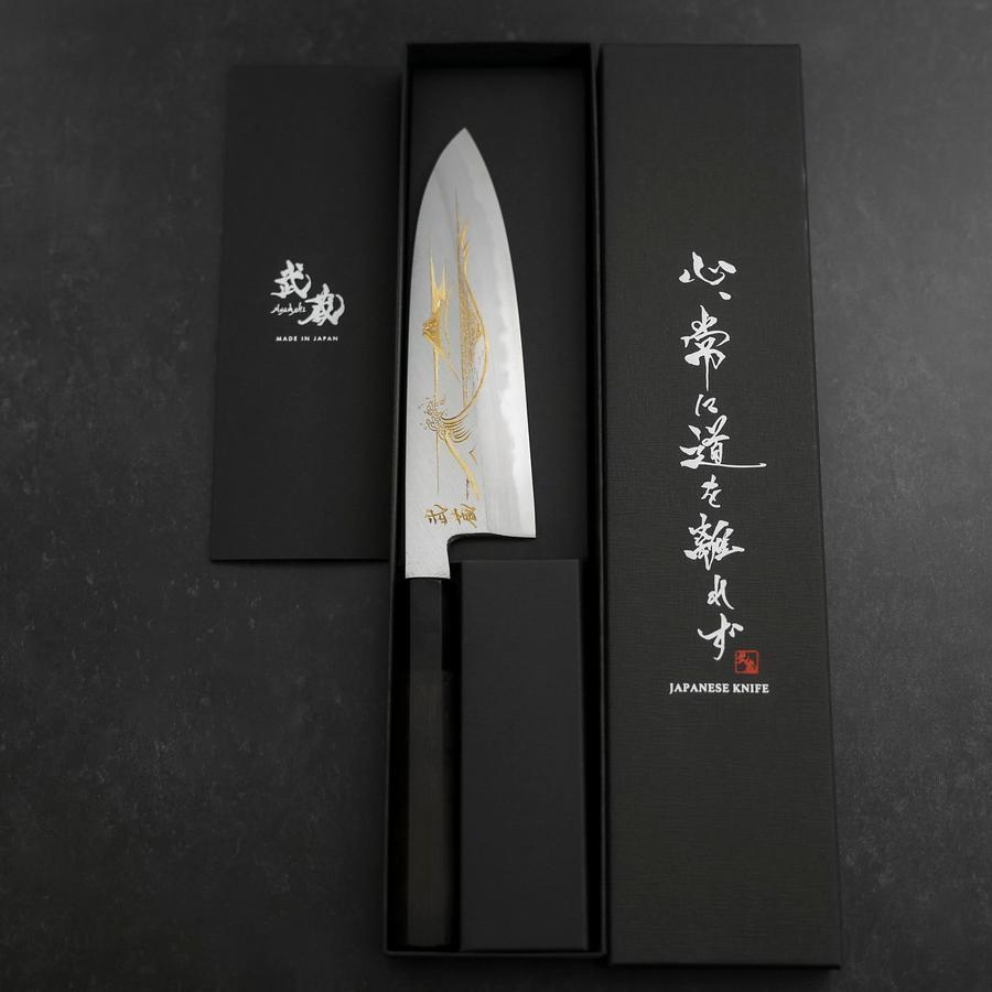Santoku White Steel #2 Kasumi Chokin Nami Fuji Buffalo Ebony Handle 180mm