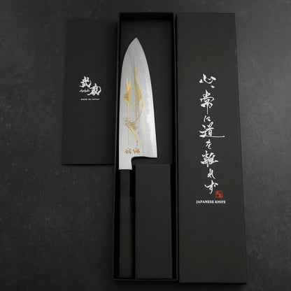 Santoku White Steel #2 Kasumi Chokin Nami Fuji Buffalo Ebony Handle 180mm