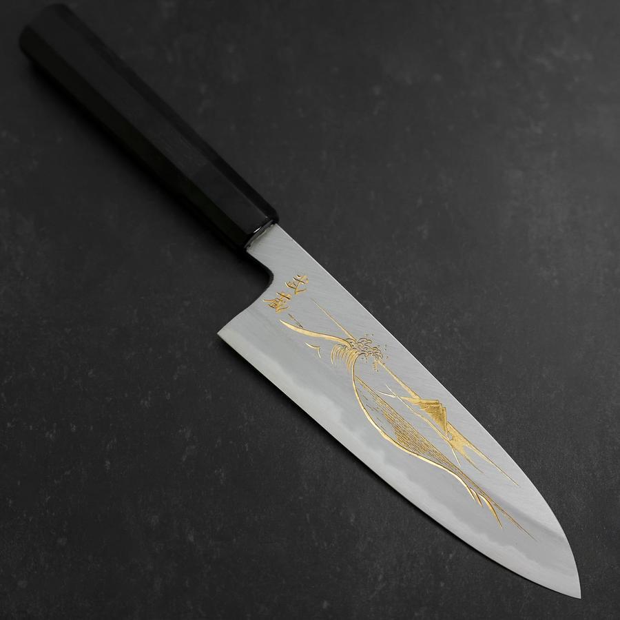 Santoku White Steel #2 Kasumi Chokin Nami Fuji Buffalo Ebony Handle 180mm