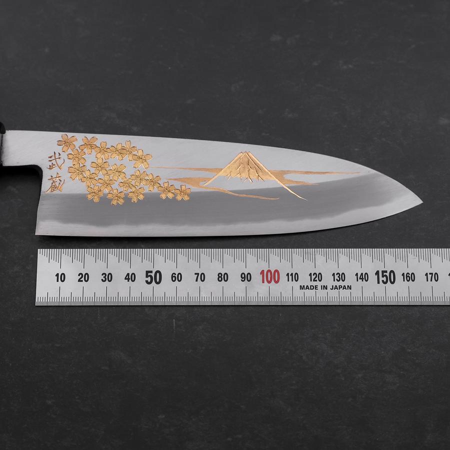 Santoku White Steel #2 Kasumi Chokin Sakura Fuji Buffalo Ebony Handle 180mm