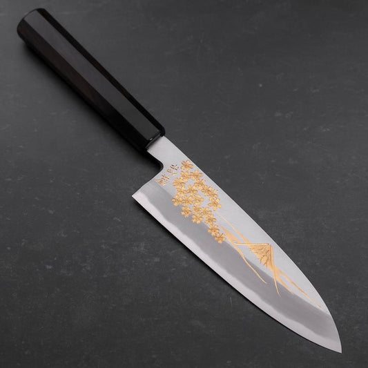 Santoku White Steel #2 Kasumi Chokin Sakura Fuji Buffalo Ebony Handle 180mm