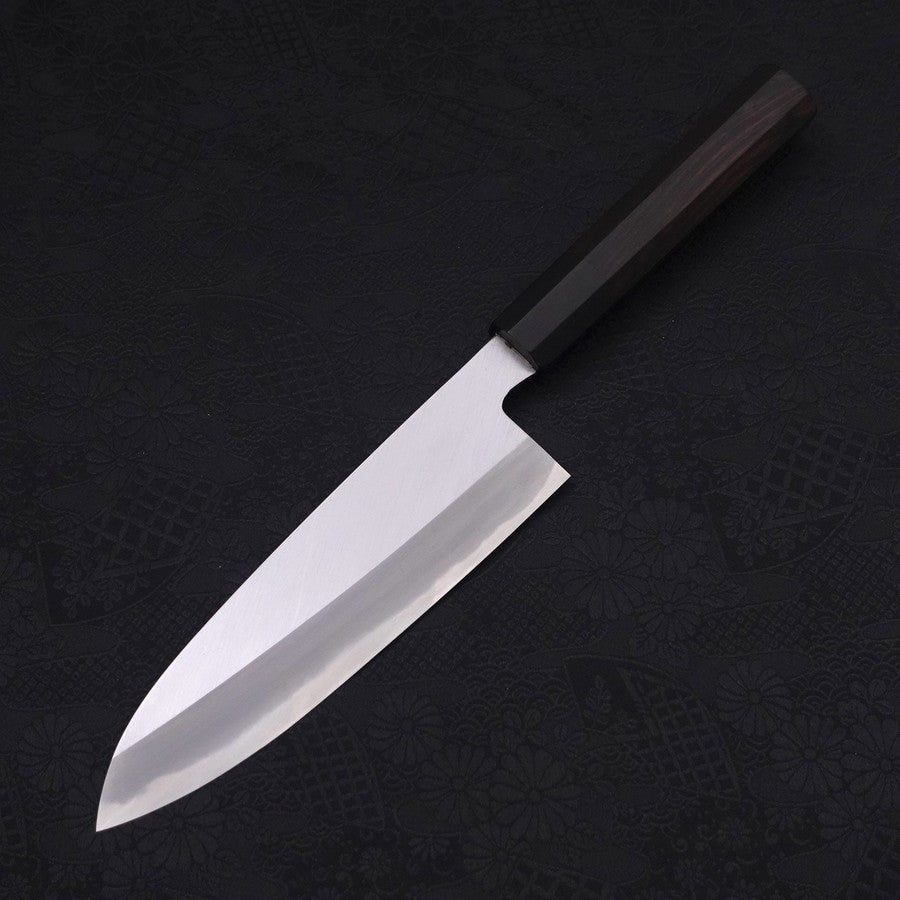 Santoku White Steel #2 Kasumi Chokin Samurai Full Moon Buffalo Ebony Handle 180mm