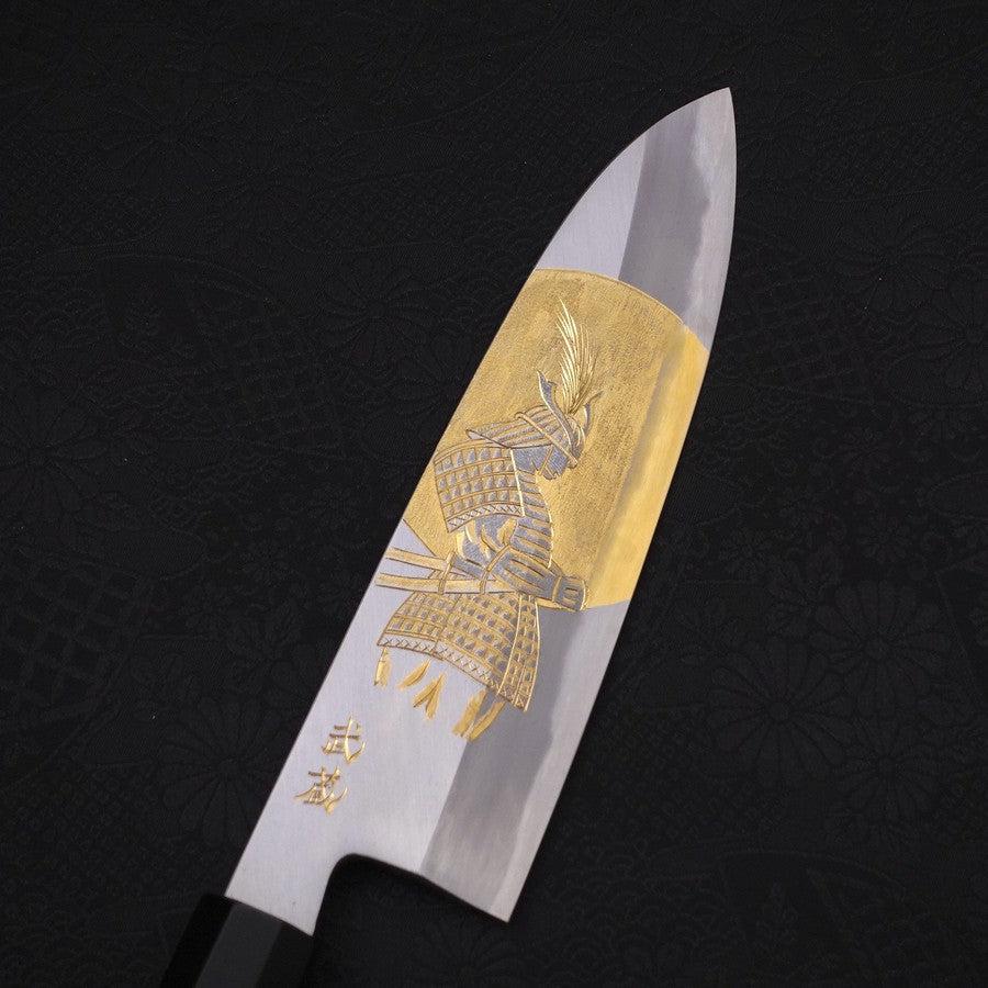 Santoku White Steel #2 Kasumi Chokin Samurai Full Moon Buffalo Ebony Handle 180mm