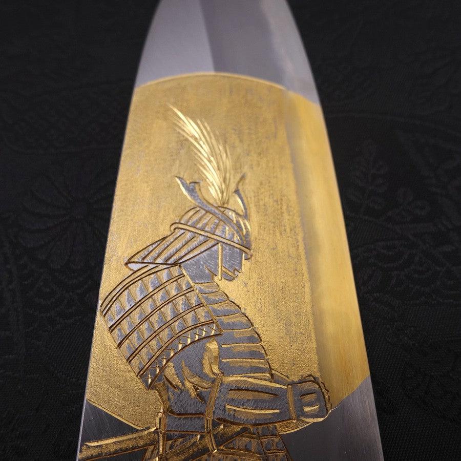 Santoku White Steel #2 Kasumi Chokin Samurai Full Moon Buffalo Ebony Handle 180mm