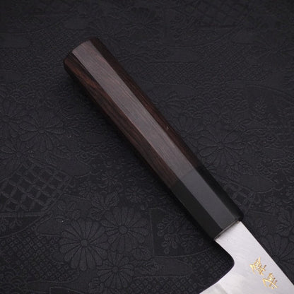 Santoku White Steel #2 Kasumi Chokin Samurai Full Moon Buffalo Ebony Handle 180mm