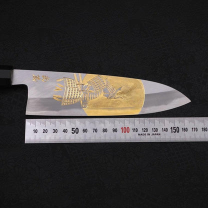 Santoku White Steel #2 Kasumi Chokin Samurai Full Moon Buffalo Ebony Handle 180mm