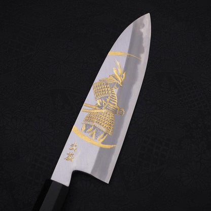 Santoku White Steel #2 Kasumi Chokin Samurai New Moon Buffalo Ebony Handle 180mm