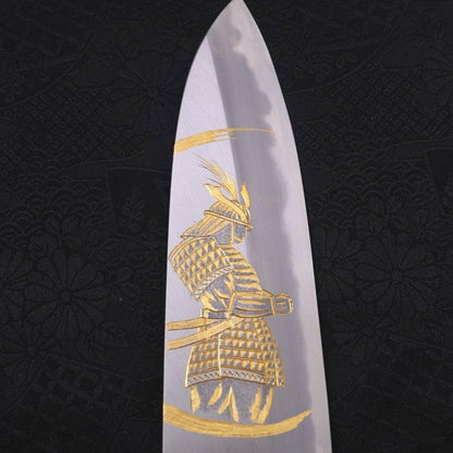 Santoku White Steel #2 Kasumi Chokin Samurai New Moon Buffalo Ebony Handle 180mm