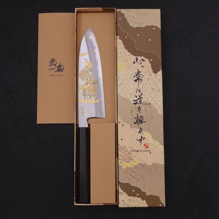 Santoku White Steel #2 Kasumi Chokin Samurai New Moon Buffalo Ebony Handle 180mm