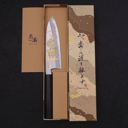 Santoku White Steel #2 Kasumi Chokin Samurai New Moon Buffalo Ebony Handle 180mm