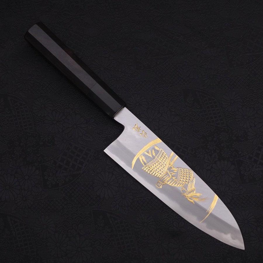 Santoku White Steel #2 Kasumi Chokin Samurai New Moon Buffalo Ebony Handle 180mm