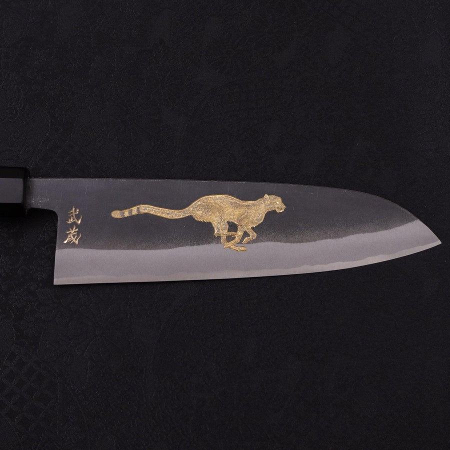 Santoku White Steel #2 Kurouchi Chokin Cheetah Buffalo Ebony Handle 170mm