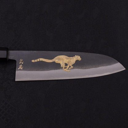 Santoku White Steel #2 Kurouchi Chokin Cheetah Buffalo Ebony Handle 170mm