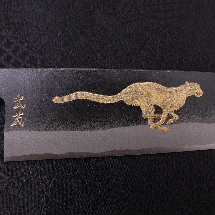 Santoku White Steel #2 Kurouchi Chokin Cheetah Buffalo Ebony Handle 170mm