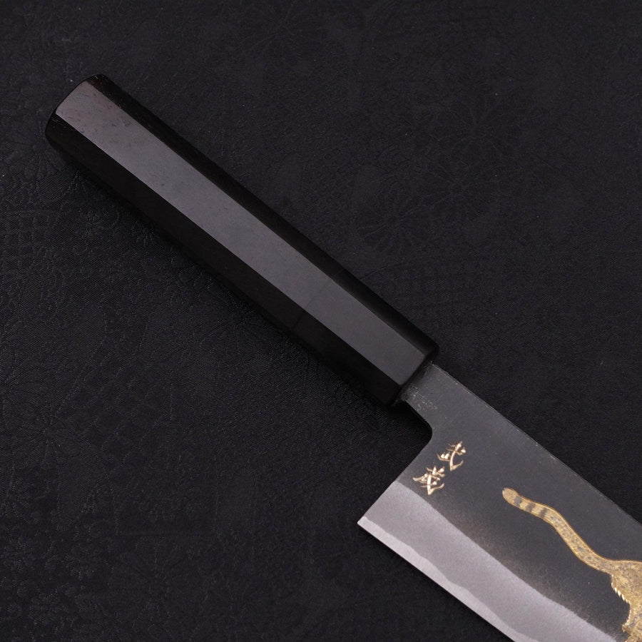 Santoku White Steel #2 Kurouchi Chokin Cheetah Buffalo Ebony Handle 170mm