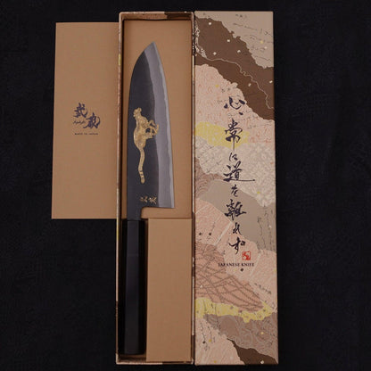 Santoku White Steel #2 Kurouchi Chokin Cheetah Buffalo Ebony Handle 170mm
