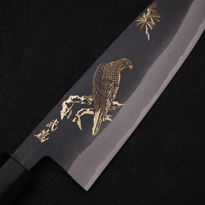 Santoku White Steel #2 Kurouchi Chokin Eagle Buffalo Ebony Handle 170mm