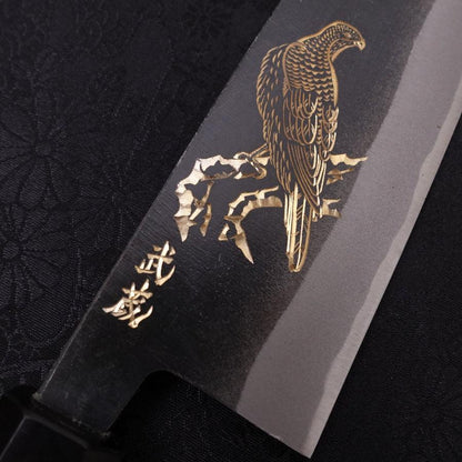 Santoku White Steel #2 Kurouchi Chokin Eagle Buffalo Ebony Handle 170mm