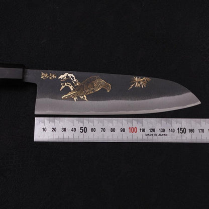 Santoku White Steel #2 Kurouchi Chokin Eagle Buffalo Ebony Handle 170mm