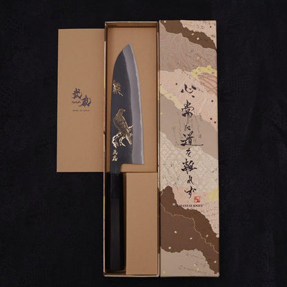 Santoku White Steel #2 Kurouchi Chokin Eagle Buffalo Ebony Handle 170mm