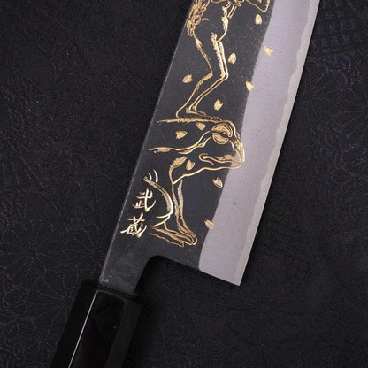 Santoku White Steel #2 Kurouchi Chokin Kappa Frog Buffalo Ebony Handle 170mm