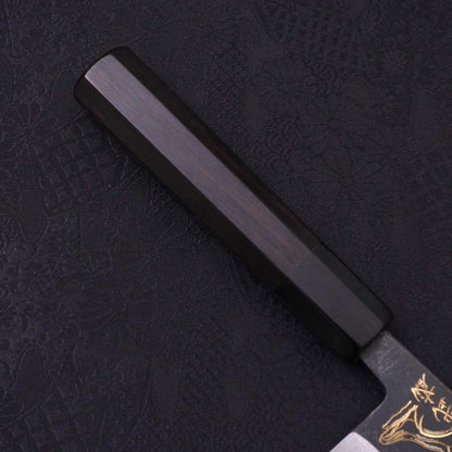 Santoku White Steel #2 Kurouchi Chokin Kappa Frog Buffalo Ebony Handle 170mm