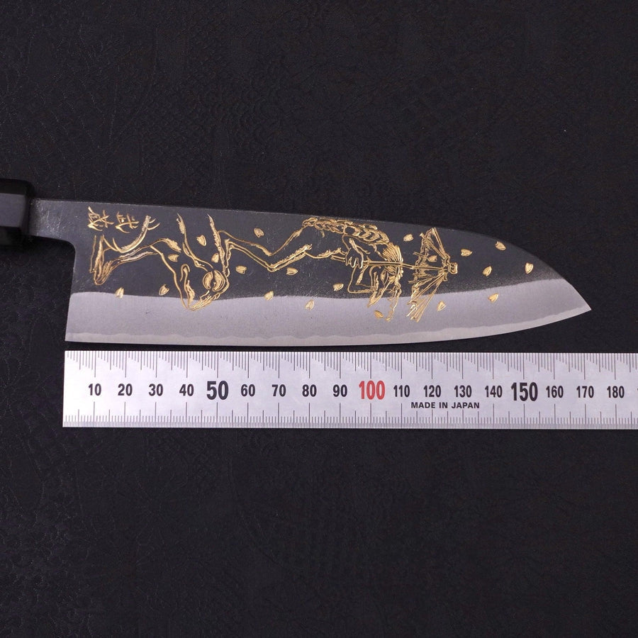 Santoku White Steel #2 Kurouchi Chokin Kappa Frog Buffalo Ebony Handle 170mm