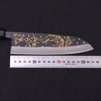 Santoku White Steel #2 Kurouchi Chokin Kappa Frog Buffalo Ebony Handle 170mm