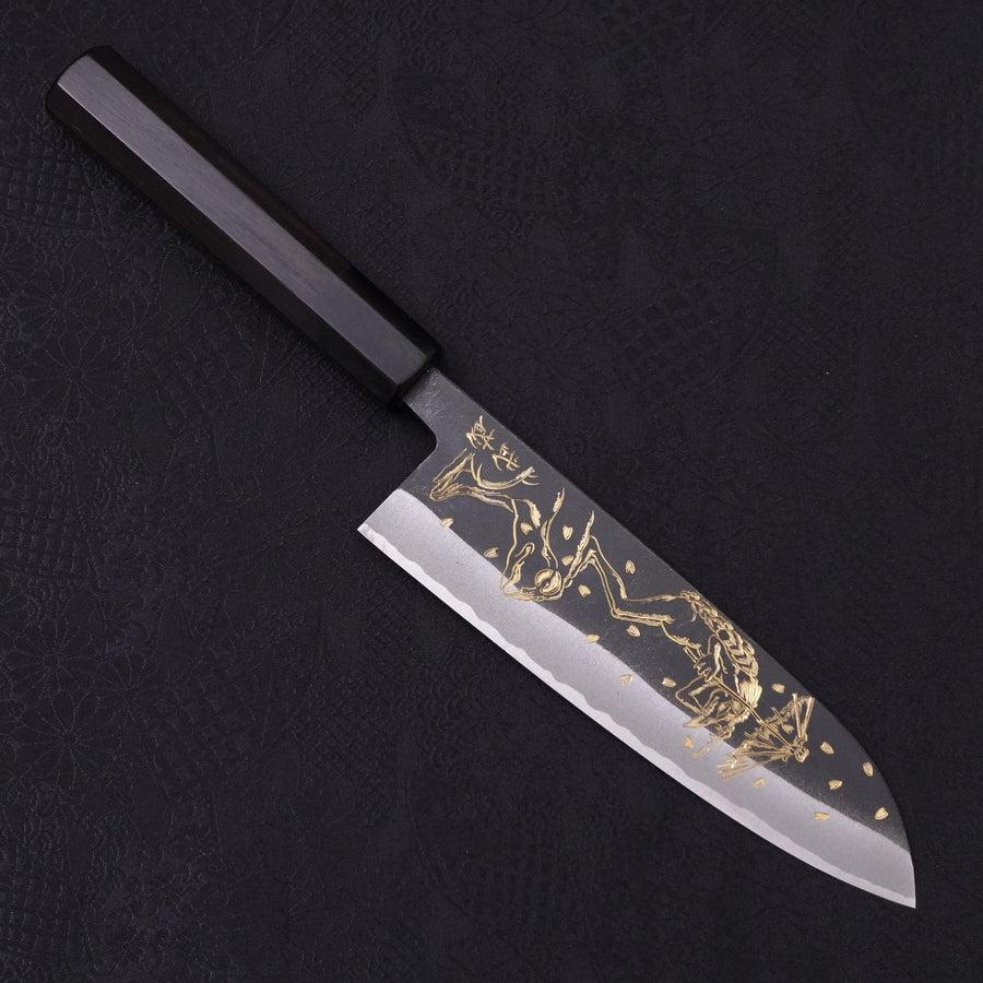 Santoku White Steel #2 Kurouchi Chokin Kappa Frog Buffalo Ebony Handle 170mm