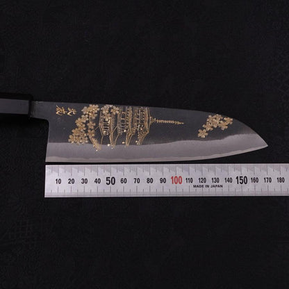 Santoku White Steel #2 Kurouchi Chokin Pagoda Buffalo Ebony Handle 170mm