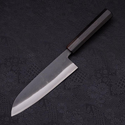 Santoku White Steel #2 Kurouchi Chokin Samurai Full Moon Buffalo Ebony Handle 170mm