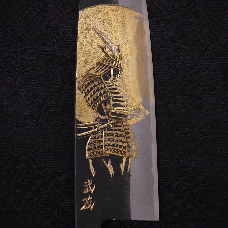 Santoku White Steel #2 Kurouchi Chokin Samurai Full Moon Buffalo Ebony Handle 170mm